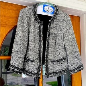 Worth white and black tweed jacket with gunmetal details